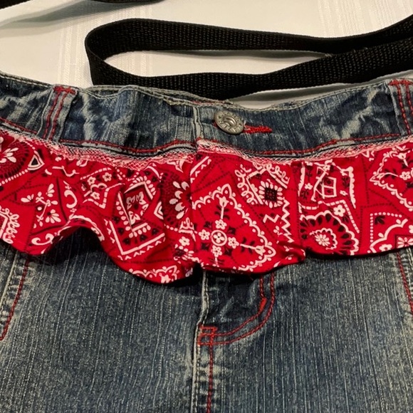 Laser Jeans Denim Purse with Red Bandanna Trim LNC - Picture 2 of 6